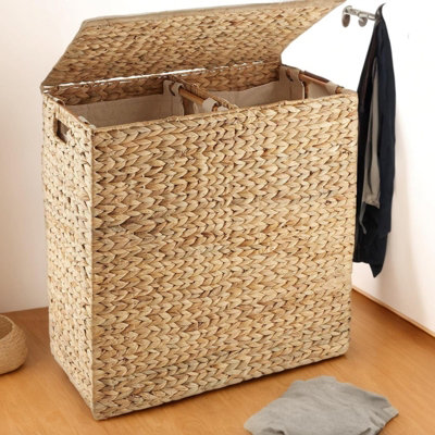 X Large Water Hyacinth Double Laundry Hamper Bin Clothes Washing Basket With Lid - 5