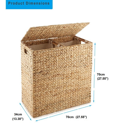 X Large Water Hyacinth Double Laundry Hamper Bin Clothes Washing Basket With Lid - 7