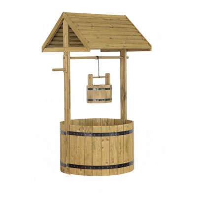 X-Large Wooden Wishing Well Planter - Decorative Pinewood Outdoor Garden Plant Pot with Plastic Liner - H125 x W75 x D64cm