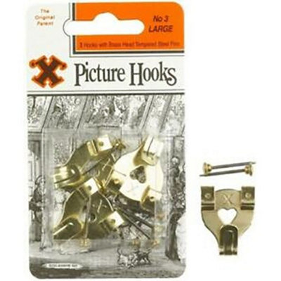 X Original Patent Steel Picture No. 3 Hooks (Pack Of 3) Br (One Size)