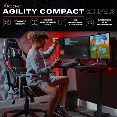 X-Rocker Agility Jr Gaming Chair Racing PC Reclining Adjustable PC Gaming Seat for Kids and Juniors - RED