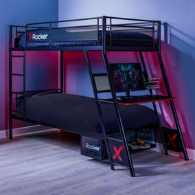 X-Rocker Armada Gaming Bunk Bed with Desk Storage Twin High Sleeper 3ft Single - BLACK