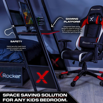 X Rocker Armada Gaming Bunk Bed with Desk Storage Twin High Sleeper 3ft Single