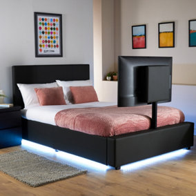 X Rocker AVA Leather TV Bed with Rotating TV Mount 55" with Underbed Storage and Ambient RGB LED Lighting, Double 4ft6 BLACK