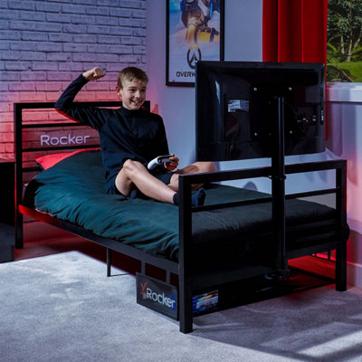 X-Rocker Basecamp TV Gaming Bed with Rotating TV Mount and Storage, Single 3ft Metal Frame with Mattress Included - BLACK