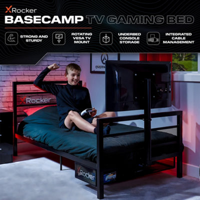 X-Rocker Basecamp TV Gaming Bed with Rotating TV Mount, Storage and Cable Management, Single 3ft Metal Frame - BLACK