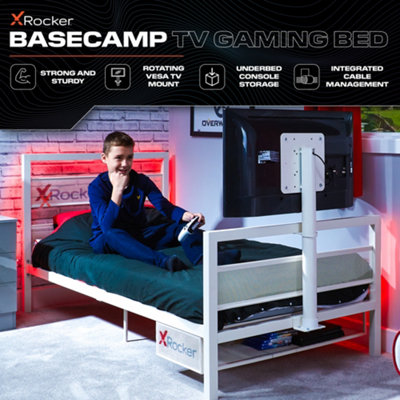 X-Rocker Basecamp TV Gaming Bed with Rotating TV Mount, Storage and Cable Management, Single 3ft Metal Frame - WHITE