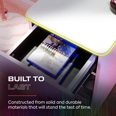 X-Rocker Carbon-Tek Bedside Table Drawer Shelf with RGB LED Lights and ...