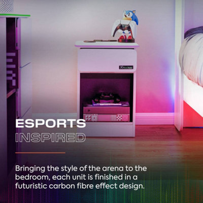 X-Rocker Carbon-Tek Bedside Table Drawer Shelf with RGB LED Lights and ...