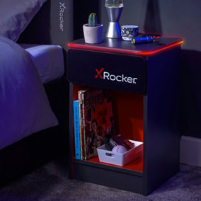 X Rocker Carbon-Tek Bedside Table with Wireless Charging and RGB Lighting, Gaming Bedroom Furniture End Table - Black / Grey