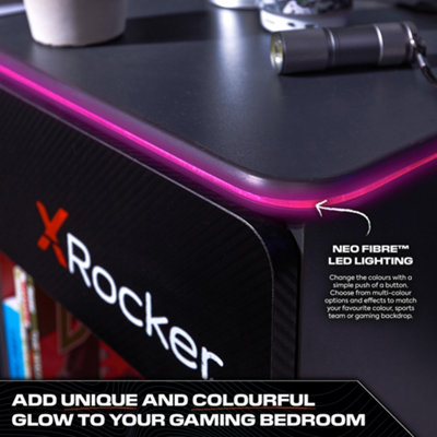 X-Rocker Carbon-Tek Bedside Table with Wireless Charging and RGB Lighting, Gaming Bedroom Furniture End Table - GREY / RED