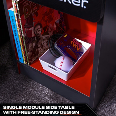 X-Rocker Carbon-Tek Bedside Table with Wireless Charging and RGB Lighting, Gaming Bedroom Furniture End Table - GREY / RED