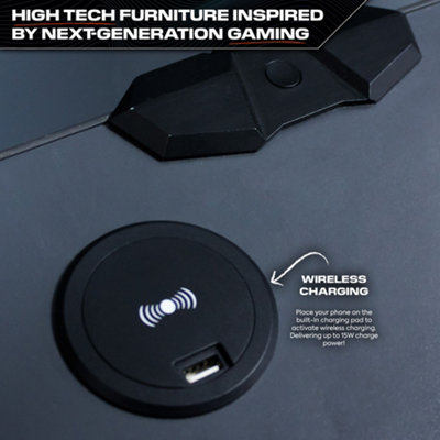 X-Rocker Carbon-Tek Bedside Table with Wireless Charging and RGB Lighting, Gaming Bedroom Furniture End Table - GREY / RED