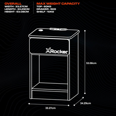 X-Rocker Carbon-Tek Bedside Table with Wireless Charging and RGB Lighting, Gaming Bedroom Furniture End Table - GREY / RED