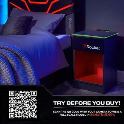X-Rocker Carbon-Tek Bedside Table with Wireless Charging and RGB Lighting, Gaming Bedroom Furniture End Table - GREY / RED
