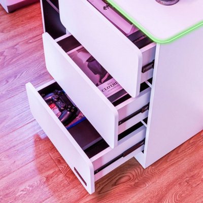 X Rocker Carbon-Tek Chest of 3 Drawers 2 Shelves Sidedboard Unit LED Lights White