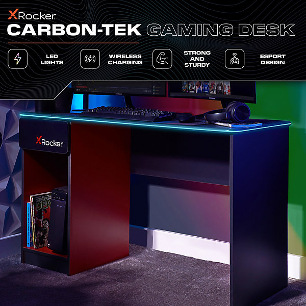 X-Rocker Carbon-Tek Gaming Desk 123 x 52cm with LED Lights X-Rocker Carbon-Tek Gaming Desk 123 x 52cm with LED Lights