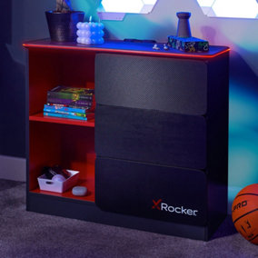 X-Rocker Carbon-Tek RGB Chest of 3 Drawers, 2 Shelves Sideboard Unit with LED Lighting - GREY / RED