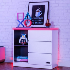 X-Rocker Carbon-Tek RGB Chest of 3 Drawers with 2 Shelves Sideboard Unit with Lighting - WHITE