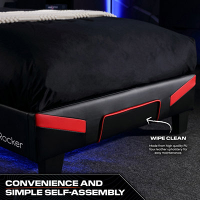 X-Rocker Cerberus Gaming Bed, 4ft Small Double Upholstered Bedstead Frame, Carbon Red Black with 120x190cm Mattress Included