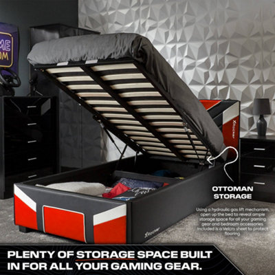 X-Rocker Cerberus Ottoman Gaming Bed, 4ft Small Double Upholstered ...