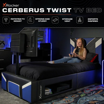 X Rocker Cerberus Twist TV Gaming Bed Faux Leather Upholstered for 32" TV - Blue