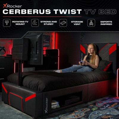 X Rocker Cerberus Twist TV Gaming Bed Faux Leather Upholstered for 32" TV - Carbon Red