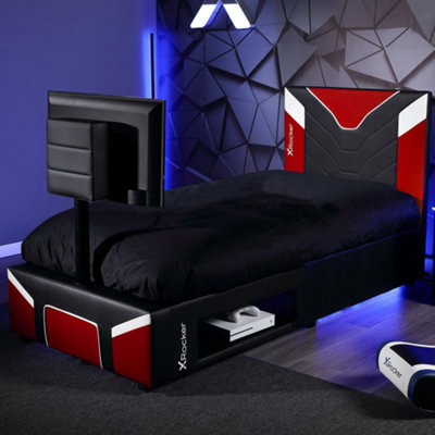 Leather bed with tv store built in