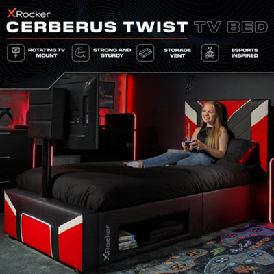 X Rocker Cerberus Twist TV Gaming Bed Faux Leather Upholstered for 32" TV - Red