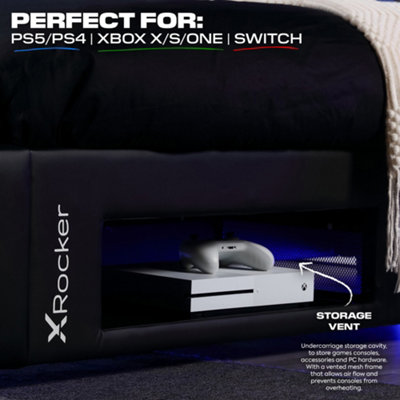 X-Rocker Cerberus Twist TV Gaming Bed, Single 3ft Low Sleeper with up to 32" TV Mount, 90x190cm Mattress Included - RED