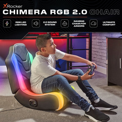 X-Rocker Chimera RGB Gaming Chair for Kids and Juniors, 2.0 Audio Gaming Floor Rocker - BLACK