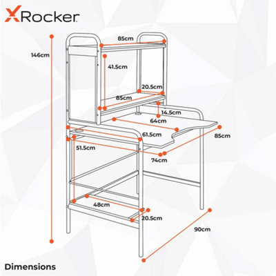 X Rocker Computer Desk Workstation Gaming Metal Table PC Shelves