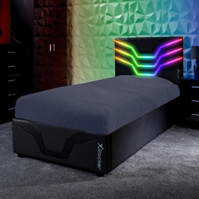 X-Rocker Cosmos RGB Ottoman Gaming Bed, Single 3ft LED Bed with Gas-lift Underbed Storage and 90x190cm Mattress Included - BLACK