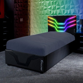 X-Rocker Cosmos RGB Single Ottoman Gaming Bed with LED Lighting and Underbed Storage, Hydraulic Lift Ottoman Bed - BLACK