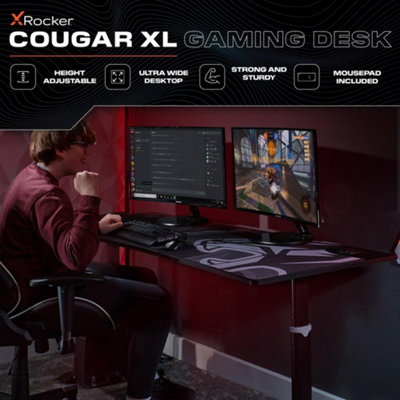 X Rocker Cougar XL 160cm Height Adjustable Gaming Desk with Full ...