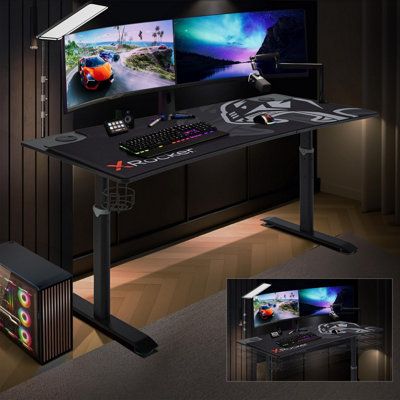 X-Rocker Cougar XL Height Adjustable Gaming Desk, 160cm Ultra Wide with FREE Mousepad - BLACK