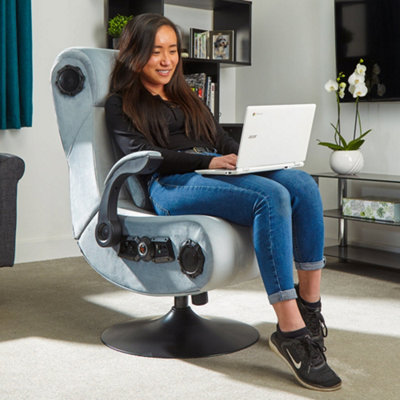 X Rocker Deluxe Gaming Chair with 4.1 Bluetooth Wireless Speakers and Audio Vibration Fabric SILVER