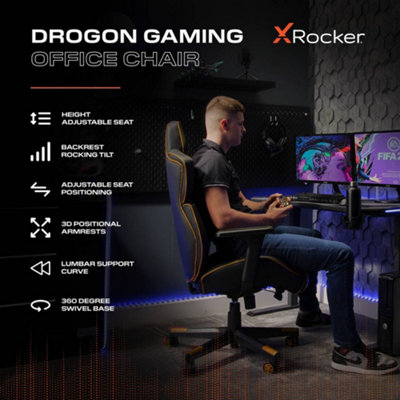 X Rocker Drogon Ergonomic PC Office Gaming Chair - Black / Gold