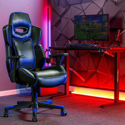 X-Rocker Drogon PC Office Gaming Chair, Ergonomic Computer Desk Chair, Faux Leather with Lumbar Support - BLACK / BLUE