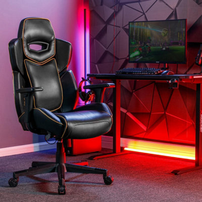 X-Rocker Drogon PC Office Gaming Chair, Ergonomic Computer Desk Chair, Faux Leather with Lumbar Support - BLACK / GOLD