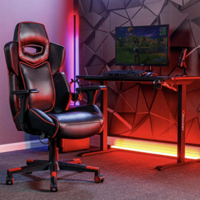 X Rocker Drogon PC Office Gaming Chair, Ergonomic Computer Desk Chair, Faux Leather with Lumbar Support - BLACK / RED