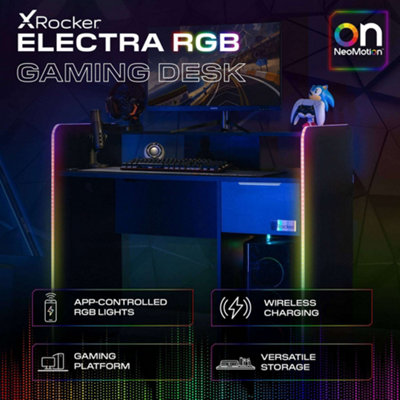 X Rocker Electra 110cm RGB Gaming Desk with Wireless Charging - Black