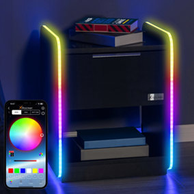 X-Rocker Electra RGB Bedside Table Storage Drawer Shelf with App Controlled LED Lights Wireless Charging - BLACK