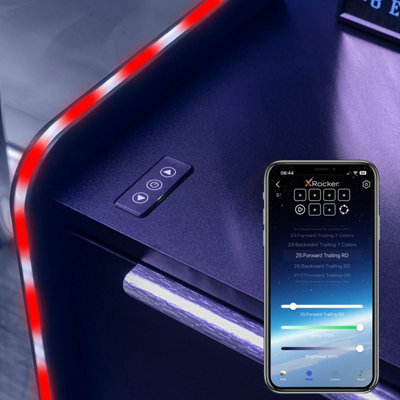 X-Rocker Electra RGB Bedside Table Storage Drawer Shelf with App Controlled LED Lights Wireless Charging - BLACK
