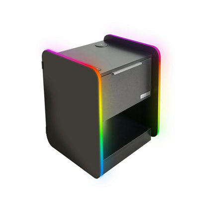 X-Rocker Electra RGB Bedside Table Storage Drawer Shelf with App Controlled LED Lights Wireless Charging - BLACK