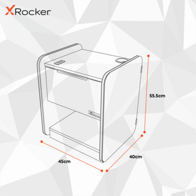 X-Rocker Electra RGB Bedside Table Storage Drawer Shelf with App Controlled LED Lights Wireless Charging - BLACK