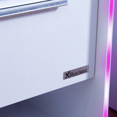 X-Rocker Electra RGB Bedside Table Storage Drawer Shelf with App Controlled LED Lights Wireless Charging - WHITE