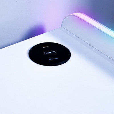X-Rocker Electra RGB Bedside Table Storage Drawer Shelf with App Controlled LED Lights Wireless Charging - WHITE