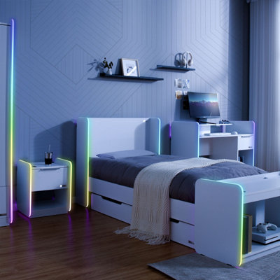 X-Rocker Electra RGB Bedside Table Storage Drawer Shelf with App Controlled LED Lights Wireless Charging - WHITE