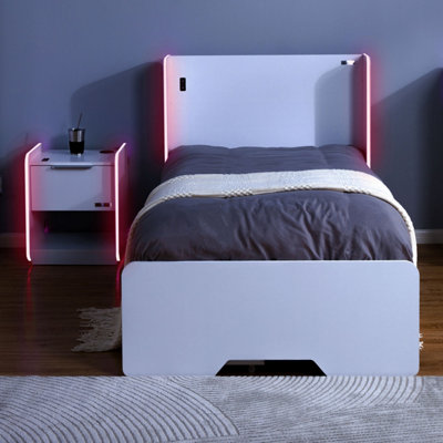 X-Rocker Electra RGB Bedside Table Storage Drawer Shelf with App Controlled LED Lights Wireless Charging - WHITE